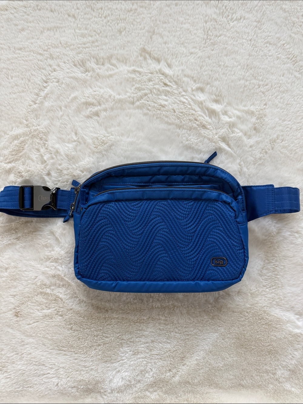 lug Double Back Belt Fanny Pack Organizer Bag Blue Quilted Wave